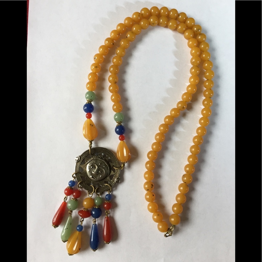 Vintage Sun Face Bead Necklace